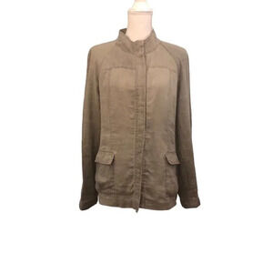 EILEEN FISHER Sz L Women's Grayish/Green 100% Linen Lightweight Button Up Jacket